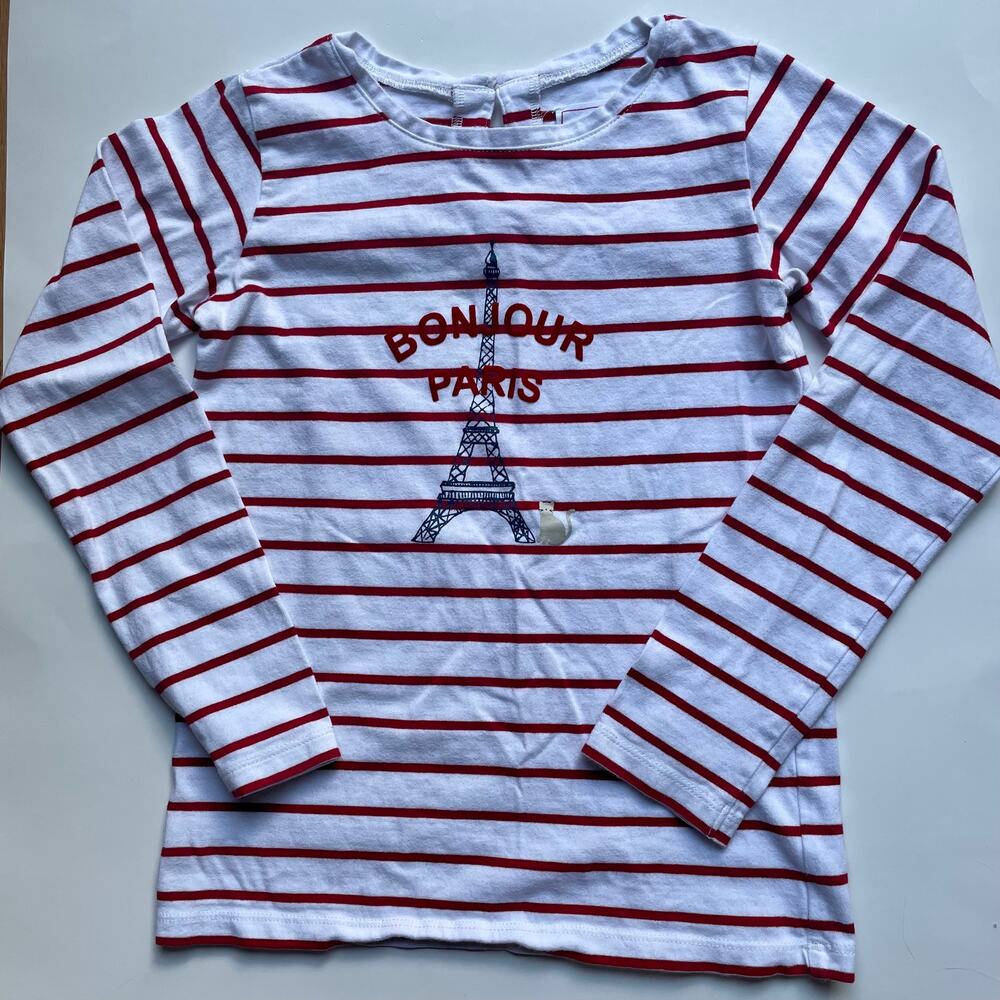 Mademoiselle Jacadi Girl's Striped BonJour Paris Eiffel Tower Decal Shirt Sz XS